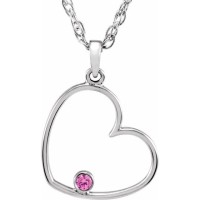 Sterling Silver 15 Mm Round Pink Cubic Zirconia Heart 18 Necklace